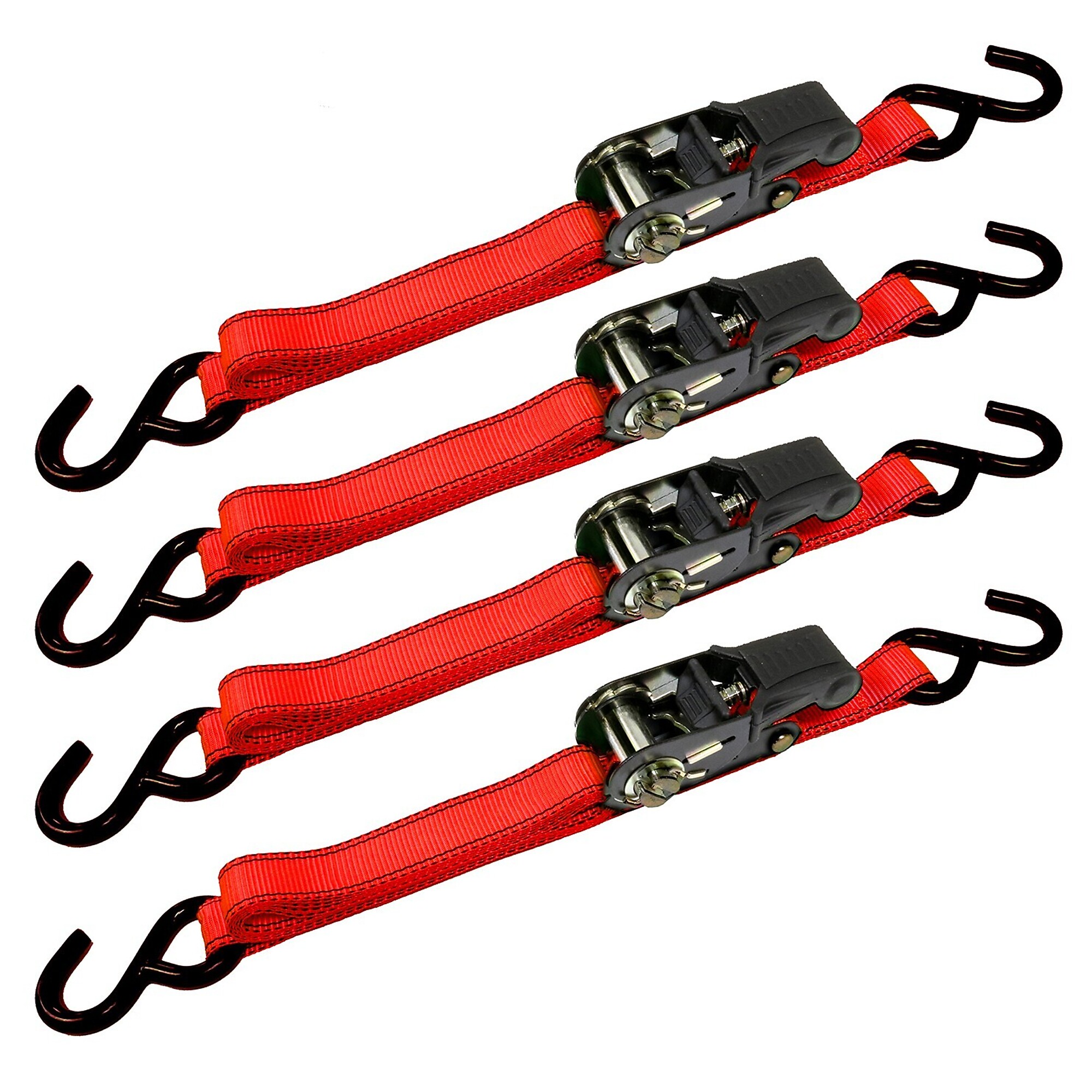 CargoLoc, 4 Pc 1" x 15'  1,500lbs break strength, 500lbs working load limit, Ratchet Tie Down Straps, S-Hooks, Model # 42463